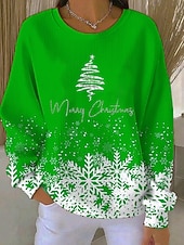 cheap Christmas Hoodies &amp; Sweatshirts-Christmas Women's Pullover Graphic  Warm Classic Casual Long Sleeve Crew Neck Regular Tops Home Street Dailywear Print Red Blue Purple Green Fall Winter
