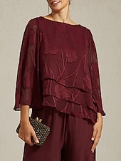 Недорогие Нарядные топы-Жен. Кружевная рубашка Блуза Нарядные Топы Топы из шифона Сплошной цвет Цветочный принт Элегантный стиль Стиль На каждый день Рукав до локтя Рукава-крылышки Вырез лодочкой Обычные топы