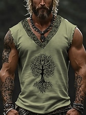  Hombre Camiseta sin mangas Top Camisetas Interiores Camisa sin mangas Sin Mangas Escote en Pico Verano Árbol Vintage Design Básico Estampado Vacaciones Calle Noche Blanco Azul Verde Trébol Camiseta