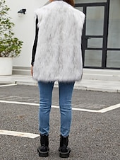 billiga Pellicce &amp; Pelli-Women's Vest Faux Fur Coat Warm Comfortable Furs &amp; Leathers Casual Color Gradient Vacation Street Casual Daily Wear Long Turndown Regular Fit Sleeveless Outerwear Black White Brown Fall Winter
