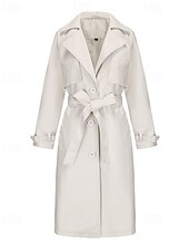 billiga Jackor i konstläder-Dam Imitationsläderjacka Trenchcoat Bekväm Ficka Knappar Ledigt Slät Semester Dagliga kläder Utekväll Helgen Lång Nedvikt Normal Långärmad Ytterkläder Marin Svart Kamel Vår Höst