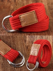 economico Cinture da uomo-cintura natalizia in tela da uomo – cintura regolabile in tessuto di cotone con cinturino in pelle e fibbia ad anello in metallo – disponibile in rosso, blu navy, nero e altri colori – elegante accessorio natalizio per uomo