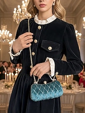 tanie Torby na ramię-Damska aksamitna pikowana wieczorowa torebka z diamentowymi akcentami – elegancka torebka na ramię na świąteczne przyjęcia, spotkania i specjalne okazje