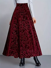 cheap Graphic Skirts-Women's Elegant Fashion Casual Maxi High Waist Skirts Floral Floral Micro-elastic Daily Street Blue Wine Purple Green Spring