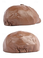 olcso Női kalapok-férfi karácsonyi műbőr sapka – stílusos piros, barna, fekete és szürke lapos sapka – meleg téli sapka férfiaknak – divatos ünnepi kiegészítő karácsonyi ünnepségekre