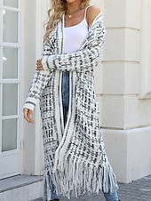 economico Cardigan Aperto-Per donna Felpa Cardigan Elegante Moda Streetwear Plaid A Coste Aperto davanti Nappa Lavorato a maglia Manica Lunga Top lunghi Maglia All&#039;aperto Quotidiano Weekend Nero Giallo Primavera Autunno