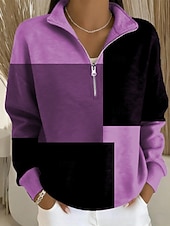 preiswerte Streifen- und geometrische Kapuzenpullover-Damen Pullover Sweatshirt Geometrisch Lässig Langarm Halber Reißverschluss Normale Oberteile Lässig Alltagskleidung Sport Blau Purpur Grün Herbst Winter
