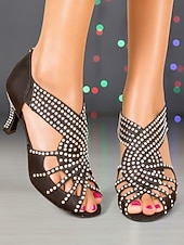 economico Scarpe per balli latini-scarpe da ballo latino professionali da donna con strass blu, tacchi da ballo scintillanti con punta aperta, eleganti prestazioni &amp;scarpe da ballo da competizione per salsa e tango