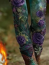 preiswerte -Damen Leggings Gemütliche Leggings Vintage Mode Streetwear Volle Länge Hohe TaillePantsWeihnachten Blumen Grafik Drucken Fleece Thermowarm Bequem Dehnbar Outdoor Alltagstauglich Blau Herbst Winter