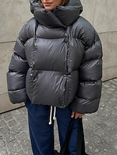 halpa Talvi Parka-Naisten Anorakki Mukava Hengittävä Tasku Napit Vapaa-aika Tavallinen Loma Katu Kausaliteetti Arki-asut Vetoketju Normaali Hupullinen Normaali Pitkähihainen Päällysvaatteet Musta Armeijan vihre