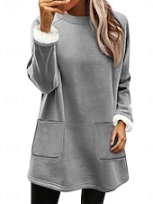 halpa Yksinkertaiset hupparit-Naisten Pullover-huppari Tasku Tavallinen Vapaa-aika Pitkähihainen Tiukka pyöreä kaula-aukko Pitkät topit Katu Arkikäyttö Musta Punastuvan vaaleanpunainen Oranssi Tumman sininen Beesi Syksy Talvi