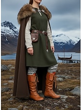 voordelige Middeleeuwen &amp; Renaissance-Middeleeuwse Viking-kniehoge veterlaarzen van imitatieleer voor dames, retro renaissancekostuumschoenen voor LARP, cosplay en festivals &amp;podiumoptredens