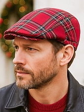 abordables Chapeaux pour femmes-Casquette plate en coton tartan pour homme, idéale pour Noël – plusieurs coloris disponibles, élégante et confortable, parfaite pour les tenues de fêtes.