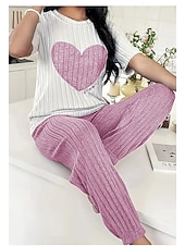 billige Valentinsdagen Søvn &amp; Lounge-Damepyjamas Loungewear Pyjamasett Varm Aktiv Motetrend Bukse Hjemmefest Langermet Crew Neck Rosa Rød Lilla Grå Vår Høst Vinter