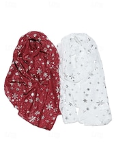 abordables Bufandas de mujer-Bufanda navideña de copo de nieve para mujer, diseño festivo en rojo y blanco con copos de nieve metálicos, material de poliéster suave, perfecta para fiestas navideñas y ropa de invierno.