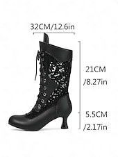 abordables novia-Botas victorianas blancas de media pantorrilla con cordones y tacón grueso para mujer: calzado de novia y fiesta de estilo eduardiano vintage de la década de 1900.