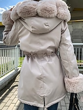 billige Pels &amp; Lær-Dame Vinterfrakk Frakk Fuskepels Hold Varm Bekvem Lomme Knapper Fritid Fargeblokk Feriereise Gate Avslappet Ferie Lang Med hette Normal Langermet Yttertøy Svart Rosa Brun Høst Vinter