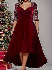 economico Vestiti-Per donna Taglie Forti Abito in Velluto Tinta unica Scollo a V Manica Lunga Primavera Autunno Elegante Moda Moderno Abito Midi Formale Natale Vestito