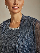  Dam Kvällstoppar Plisserad Multi lager Metallisk Ensfärgat Stylish Romantisk Bröllop 3/4 ärm Kvällsfest Bröllopsgäst Affärskläder Marinblå Sommar Vår Höst Vinter