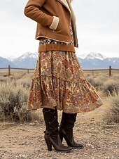 levne Cowboy &amp; Western Boots-Dámské kozačky v bohémském stylu do půli lýtek s nýtovaným páskem, retro kovbojské botičky na vysokém podpatku pro ležérní outfity &amp;festivalové oblečení