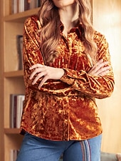 Χαμηλού Κόστους Απλές μπλούζες-Γυναικεία Βελούδο Κομψή Φιλάρεσκος Μπλούζα Κουμπιά Σκέτο Βοημία Βίντατζ Καθημερινά Μακρυμάνικο Κολάρο Πουκαμίσου Κανονικά μπλουζάκια Καθημερινά Βραδινό Ρούχα για Πάρτυ Αργίες