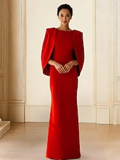 cheap Sheath Evening Dresses-Sheath Column Floor Length Prom Dresses Evening Gown Ball Gown Formal Dress Elegant Silky Long Sleeve Boat Neck Wedding Formal Pocket Stretch Crepe with Shawl