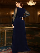 halpa Lattian pituus-A-linja Kokopitkä Muodollinen mekko Iltapuku Pitkähihainen Tiukka pyöreä kaula-aukko Tyylikäs Vintage Plus-koko Polyesteri Morsiammen äidin asu kanssa Paljeteilla