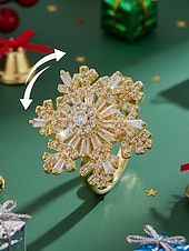 Недорогие Женские кольца-женское рождественское вращающееся кольцо в форме снежинки, регулируемое золотое и серебряное персонализированное украшение из кристаллов, элегантное праздничное коктейльное кольцо, идеально подходит для вечеринок и подарков