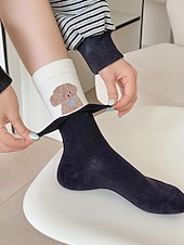 זול גרביים לנשים-גרבי כותנה לנשים - עיצובים רקומים של חתול כלב חמוד עם חיות, רכים ונוחים, מושלמים ללבוש יומיומי ולפעילויות יומיומיות