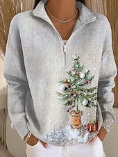 tanie Bluzy z kapturem i swetry świąteczne-Świąteczny damski sweter z płatkami śniegu w kształcie choinki grafikę casualowy z długim rękawem pół zamkiem regularny codzienne noszenie casualowy sportowy biały jasny zielony brązowy jasnoszary