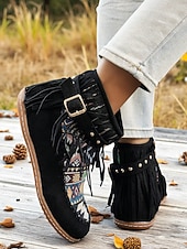 dames mocassinlaarzen met franjes en kleurrijke etnische print, casual enkellaarsjes voor herfstoutfits en festivals &dagelijks gebruik voordelige Enkel laarzen-dames mocassinlaarzen met franjes en kleurrijke etnische print, casual enkellaarsjes voor herfstoutfits en festivals &dagelijks gebruik