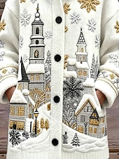 Dam Kofta Dagligen Ledigt Grafisk snöflingor Ribbad Huva Lappverk Ficka Knappar Långärmad Vanliga toppar Sticka Utomhus Helgen Vit Höst Vinter billiga Koftor & Ytterkläder-Dam Kofta Dagligen Ledigt Grafisk snöflingor Ribbad Huva Lappverk Ficka Knappar Långärmad Vanliga toppar Sticka Utomhus Helgen Vit Höst Vinter