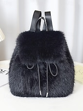 abordables Sacs à Dos de Mode-Sac à dos en fausse fourrure pour femme, sac à dos élégant avec cordon de serrage pour une tenue décontractée, matière en peluche douce, parfait pour un usage quotidien et les tenues d'hiver