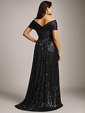 abordables Longueur du plancher-A-Ligne Robe de Mariage Longueur de Sol Robe de Soirée Robe Mère de la Mariée Manches Courtes V Cou Élégante Vintage Luxueuse Spandex avec Sequins