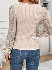 ieftine tricou simplu-Pentru femei Topuri de vară Bluză Wrap Crop Top Topuri din dantela Simplu Elegant Epocă Stilat Manșon Lung Pătrat Topuri obișnuite Muncă Zilnic Concediu Dantelă Nasturi Caisă Vară Primăvară