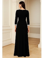 baratos Vestidos de Festa em A-Linha A Longo Vestidos de cocktail Vestidos de noite Vestido de Baile Vestido formal Elegante Vintage Vestido preto Manga Longa Decote V Formal Convidado do casamento Crepe Esticado com Pregas