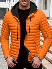 baratos Blusões e Parkas para Homem-Homens Casaco de inverno Casaco puffer Jaqueta acolchoada Bolsos Poliéster Férias Roupa Diária Encontro Padrão Moda Casual Confortável Térmico / Quente Outono Inverno Cor Sólida / Simples Preto