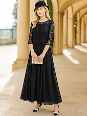 billige Gulvlengde-A-linje gulvlang brudgjestkjole formelle kjoler kveldsdrakt mor til bruden kjole 3/4 lengde erme rund hals elegant formell blonde med ensfarget