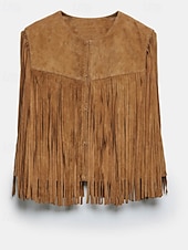 tanie Zwykły zbiornik-Damskie Bluzka Frędzel Równina Zachodni Bez rękawów W serek Zwykłe topy Święto Wyjściowe Czarny Jasnobrązowy Lato Wiosna