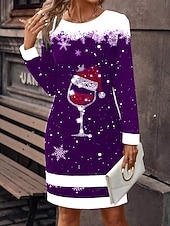 economico Abiti di Natale-Per donna Mini Abito Vestito T-Shirt Abito a Tubino Casual Quotidiano Vestibilità regolare Grafico Geometrico Manica Lunga Girocollo Blu Nero Giallo Rosso Primavera Autunno Inverno