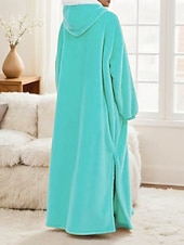 preiswerte Damen Schlafoberteile und -unterteile-Damen Schlafanzug Freizeitkleidung Flanell Warm Mode Tragbarer Decken-Hoodie Einfarbig Tasche Heim Täglich Bett Langarm Kapuzenpullover Schwarz Marineblau Königsblau Grün Hellgrau Herbst Winter