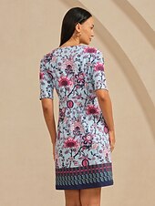זול שמלה קז'ואל-שמלת מיני נמתחת לחופשה עם הדפס פרחוני