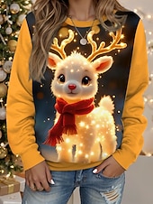 ieftine Hanorace și hanorace de Crăciun-Pentru femei Hanorac pulover Pisica Brad de Crăciun Crăciun Casual Manșon Lung Stil Nautic Topuri obișnuite Stradă Zilnice Casual Negru Galben Roșu Vin Roșu-aprins Albastru piscină Primăvară Toamn