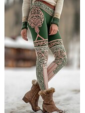 economico stampa vichinga-Leggings Boho Viking da donna Foderati in fleece Vacanza Stile Etnico Vintage Full Length Alta Vita Motivo Geometrico Stampa 3D Termici Caldi Resistente al Vento Confortevoli Elasticizzati Quotidiani