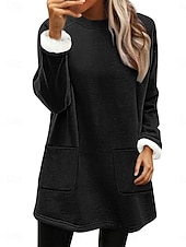 halpa Yksinkertaiset hupparit-Naisten Pullover-huppari Tasku Tavallinen Vapaa-aika Pitkähihainen Tiukka pyöreä kaula-aukko Pitkät topit Katu Arkikäyttö Musta Punastuvan vaaleanpunainen Oranssi Tumman sininen Beesi Syksy Talvi