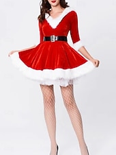 billige Julekjoler-Julekvinne Mini Kjole A-Linje Kjole Casual Daglig Regulær Passform Enfarget 3/4 Lengde Ermel V Utringning Rød Grønn Høst Vinter