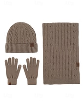 economico Cappelli da donna-Set unisex di cappello, sciarpa e guanti natalizi con guanti touchscreen, vari colori, perfetto per la moda invernale e come regalo per le feste