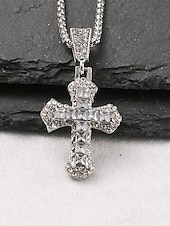 Недорогие Мужские украшения-Мужское рождественское ожерелье-крест из сплава, разноцветное, с искрящимся кристаллом, стильный аксессуар для праздничных вечеринок и повседневной носки