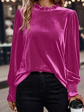 economico Bluse Eleganti-Per donna Velluto Elegant Elegante Blusa Arricciato Semplice Vintage Elegante Manica Lunga Girocollo Top Regolari Quotidiano Ferie Uscire Blu Verde militare Verde Rosa Autunno Inverno