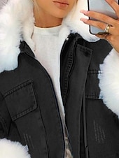 نسائي معطف شتوي جواكيت جينز الدفء مريح سحاب جيب Buttons طوق الفراء نشيط كاجوال سهل مناسب للبس اليومي مناسب للخارج عطلة نهاية الاسبوع قصيرة طوي فضفاض صالح كم طويل ملابس خارجية أسود أزرق الخريف الشتاء رخيصةأون فراء و جلود-نسائي معطف شتوي جواكيت جينز الدفء مريح سحاب جيب Buttons طوق الفراء نشيط كاجوال سهل مناسب للبس اليومي مناسب للخارج عطلة نهاية الاسبوع قصيرة طوي فضفاض صالح كم طويل ملابس خارجية أسود أزرق الخريف الشتاء